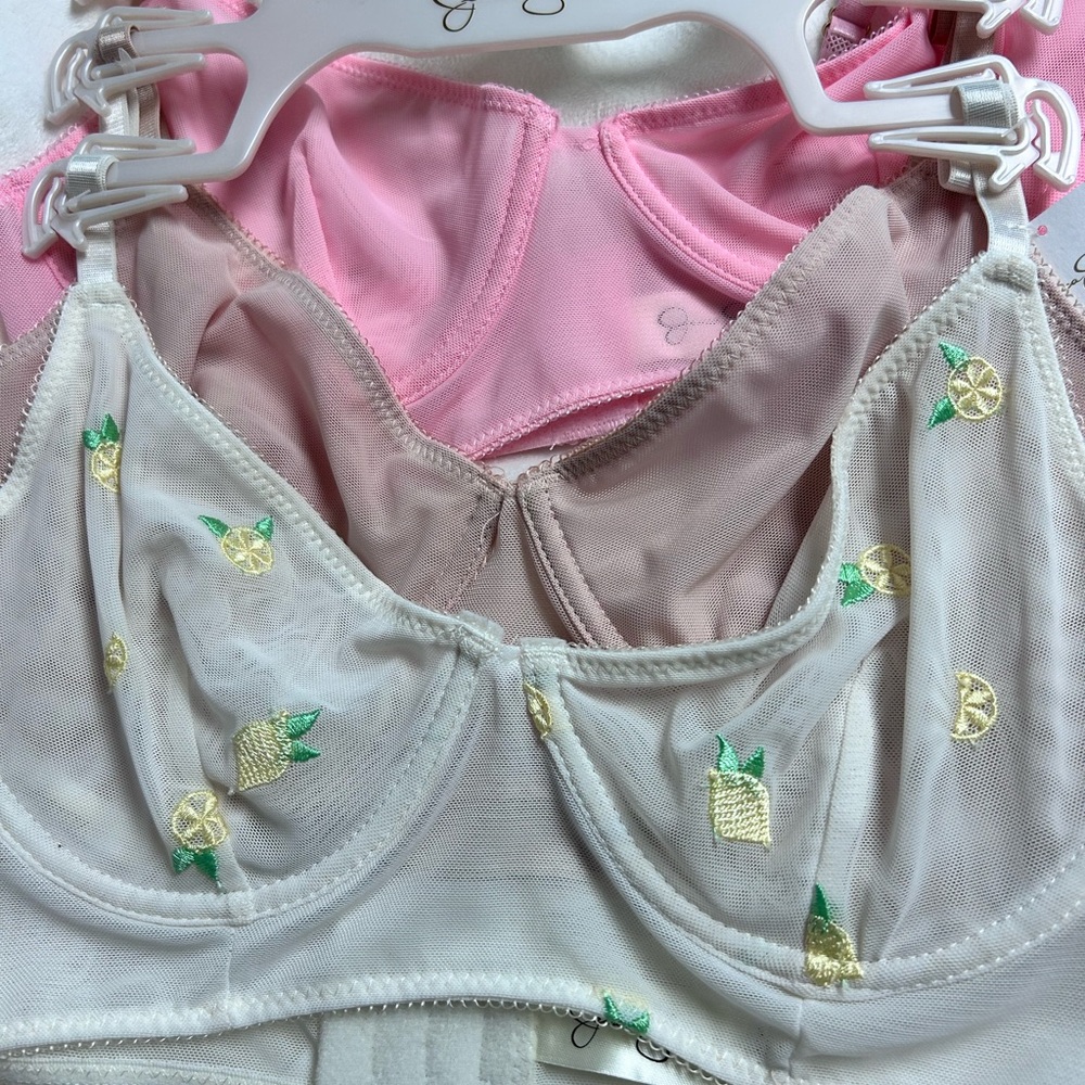 Jessica Simpson Sheer Lace underwire Lemons, pink and nude Bra Set of 3 NWT - Picture 7 of 15